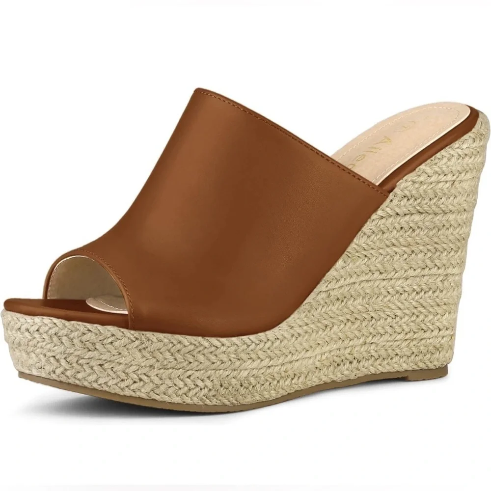 Allegra K Slip on Platform Sandals Espadrilles Wedges Slides Mules, Black 9